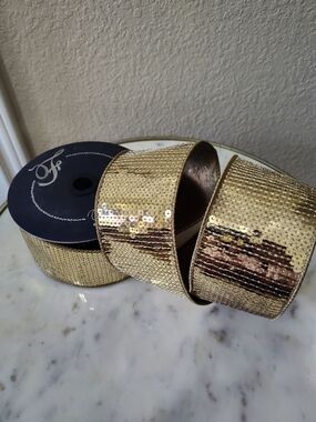 FARRISILK Bronze Sequin Shine Wired Ribbon 2.5"x10 Yards Luxury Designer Ribbon